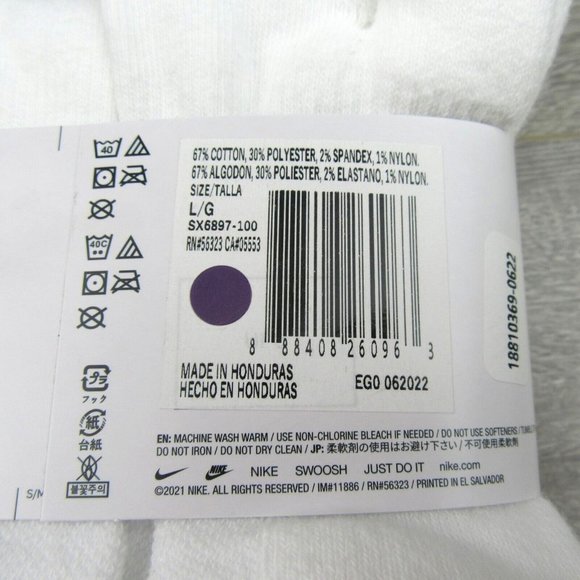 Nike Everyday Plus Cushion Crew Socks White 6 Pack Men's Sz 8-12 NEW - Picture 9 of 9